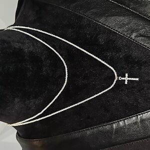 New Sterling Silver Double Layer Cross Pendant Necklace